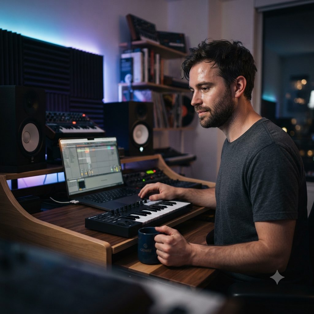 Music Producer Studio Copy Paste Prompt for AI Photos created with Gemini