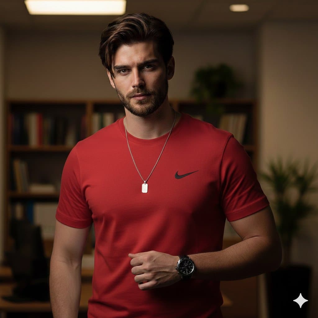 A high-quality, cinematic medium shot of a handsome man with styled dark hair and a groomed beard. created with Gemini