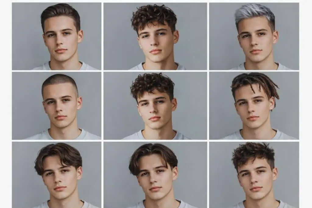 AI Hairstyle Transformation 9-Grid: Old Money, TikTok Fringe, Silver Undercut & Curly Top — Same Face, 9 Styles created with Gemini