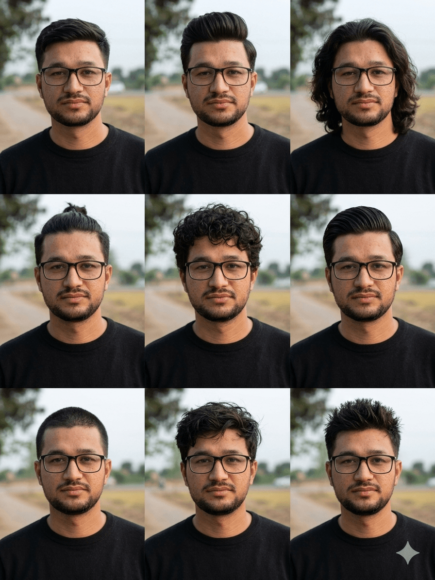 Hyper-Realistic 8K Portrait Generator — 3×3 Avatar Grid with Custom Hairstyles created with Gemini