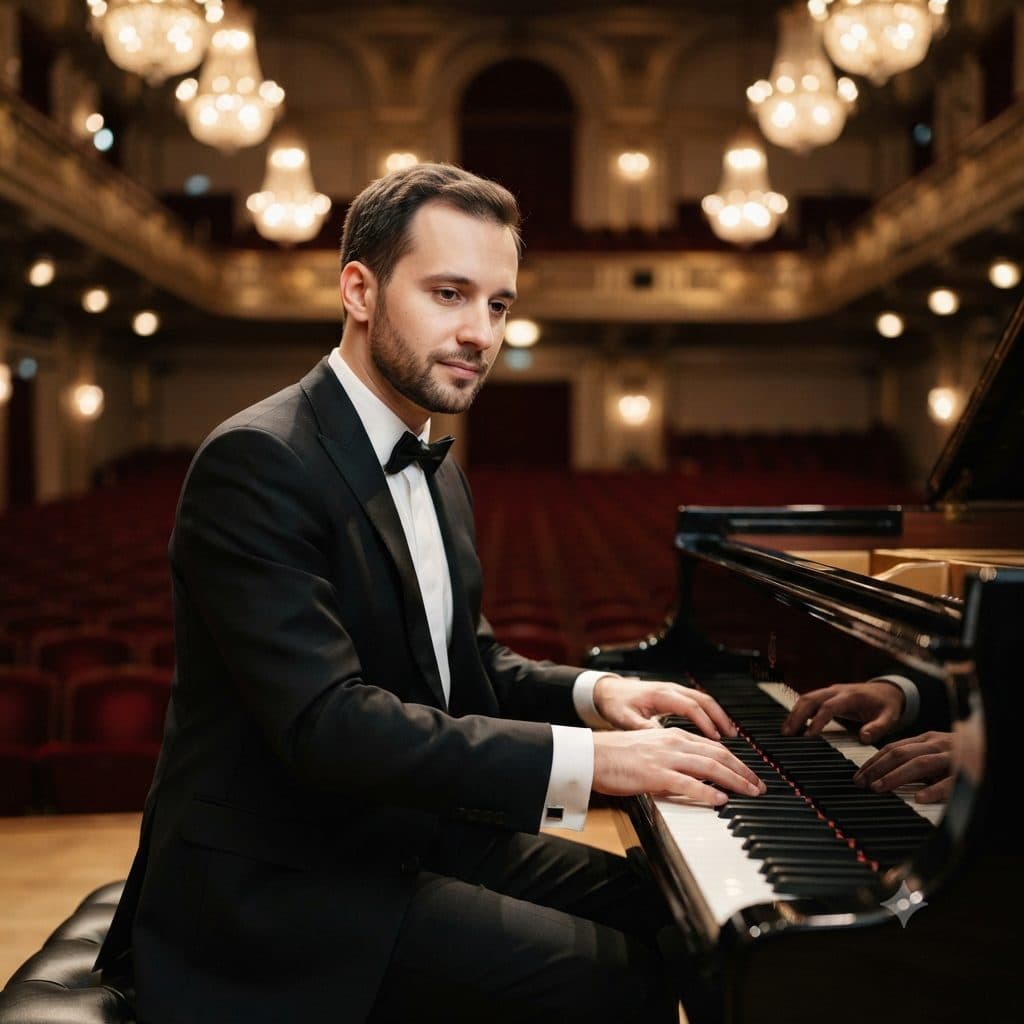 Classical Pianist Copy Paste Prompt for AI Photos created with Gemini