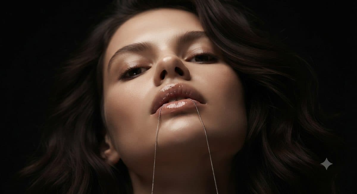 Alluring Mysterious Portrait with Glossy Lips created with Gemini