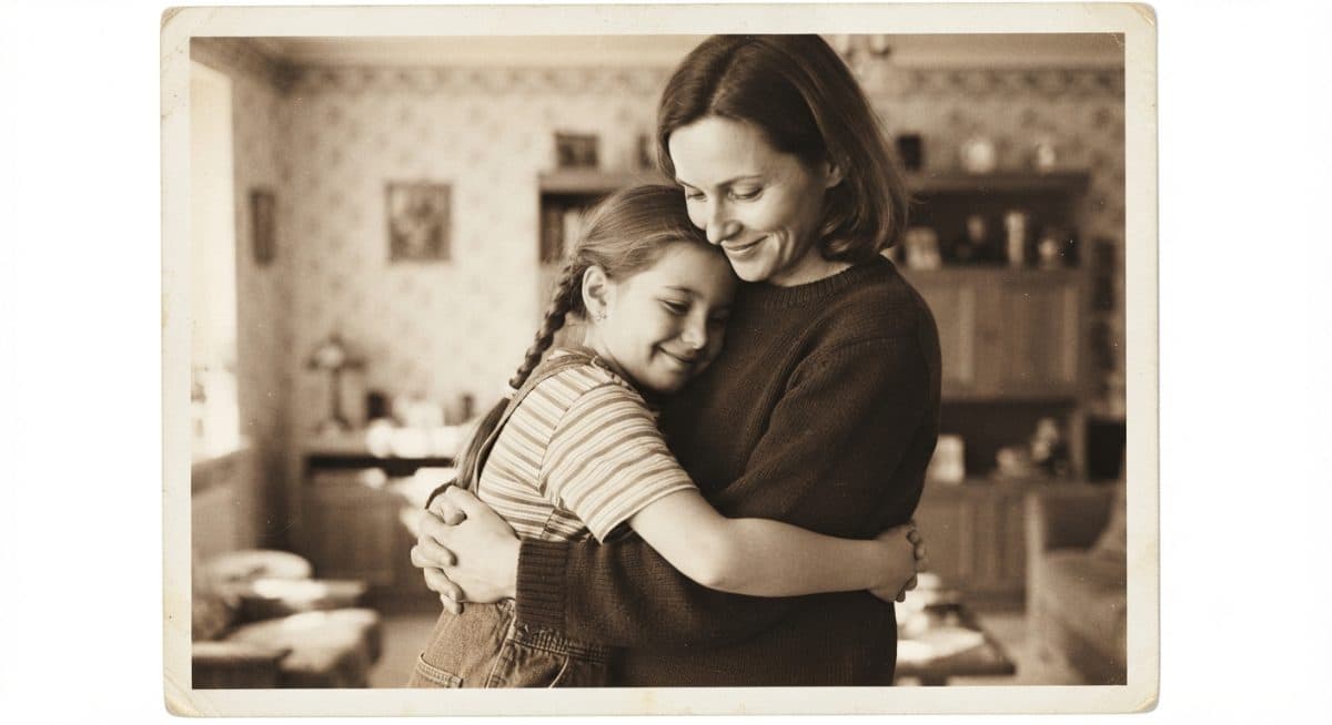 Vintage Hugging Younger Self Copy Paste Prompt for AI Photos created with Gemini