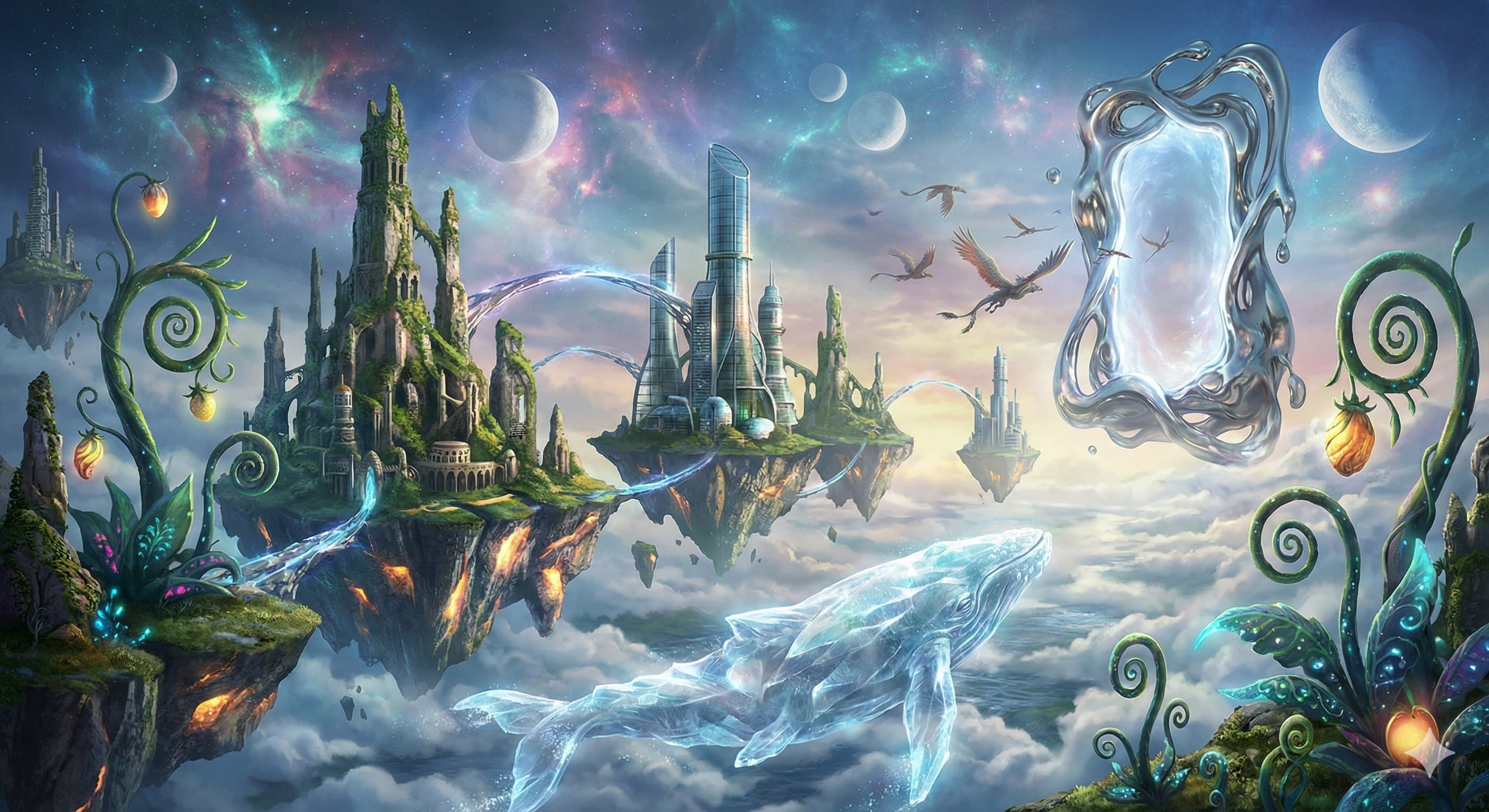 A wide-angle landscape photograph based on image, showing the detailed fantasy world. created with Gemini
